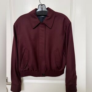 Theory Women's Burgandy Cropped Track Jacket in Sleek Flannel - Small